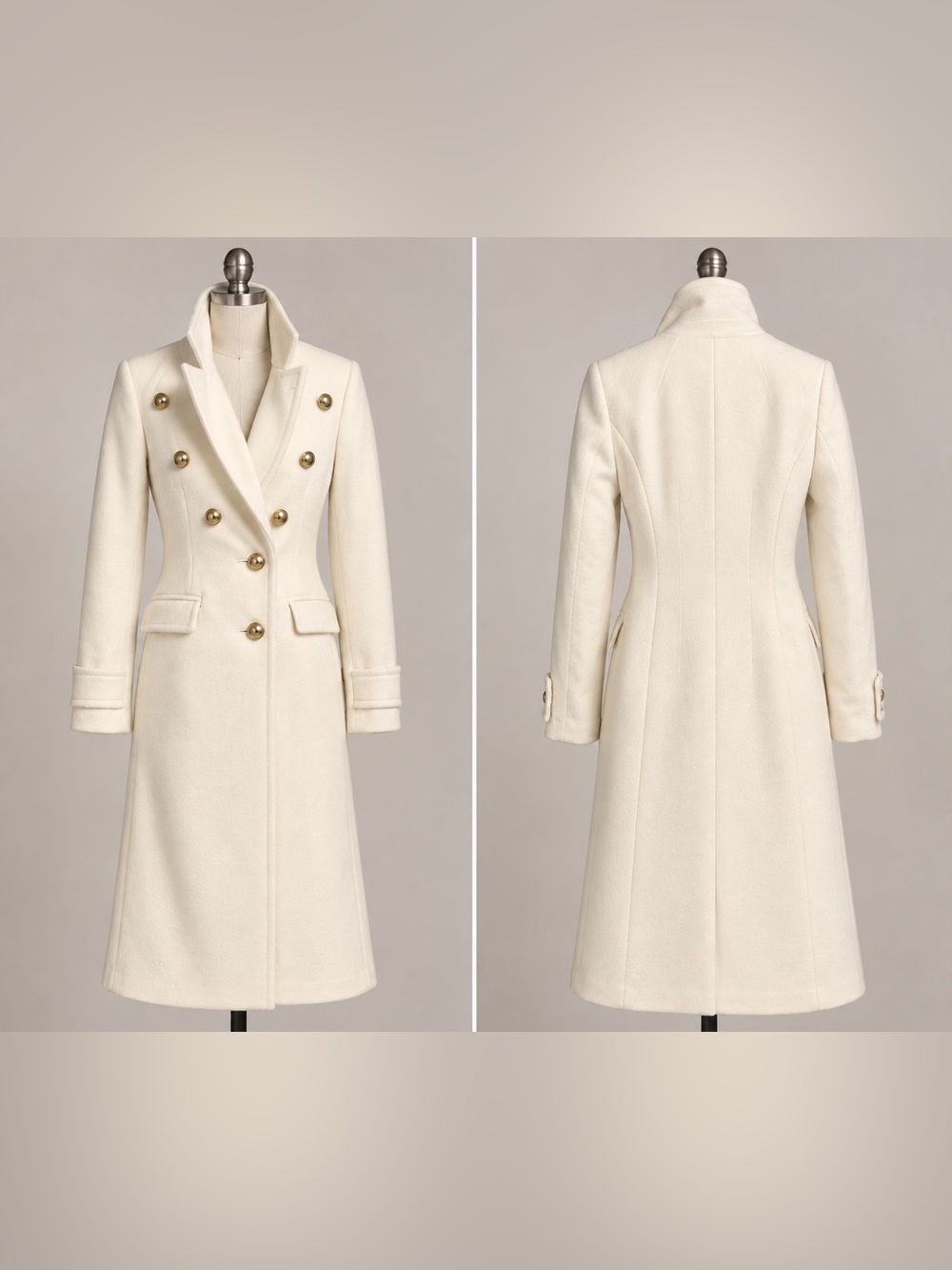 Women’s Double-Breasted Wool-Blend Coat in Ivory
